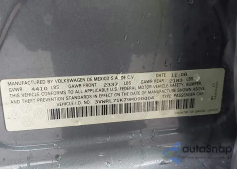 2009 Volkswagen Jetta Tdi из США, поврежденный, VIN 3VWRL71K79M090004